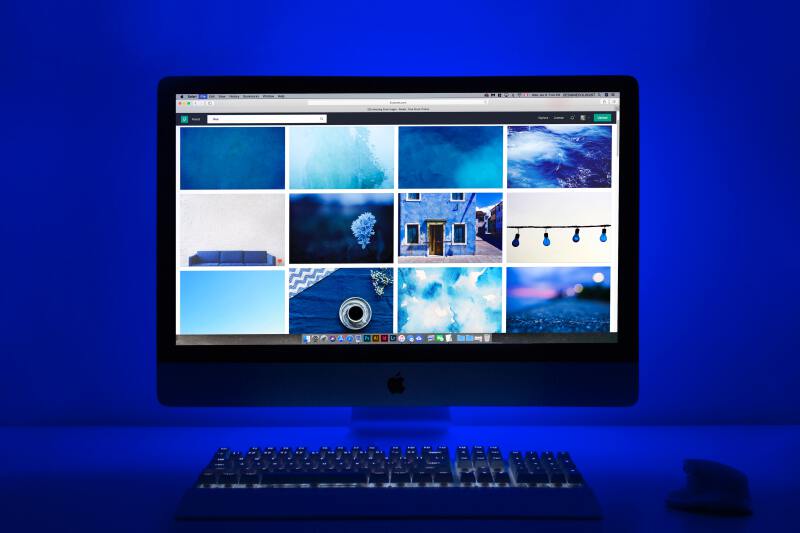 Blue images on a screen